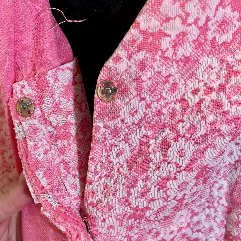 Vintage House Dress Muumuu Kimono Style Handmade Maxi Pink Floral Caftan Cottage View 3